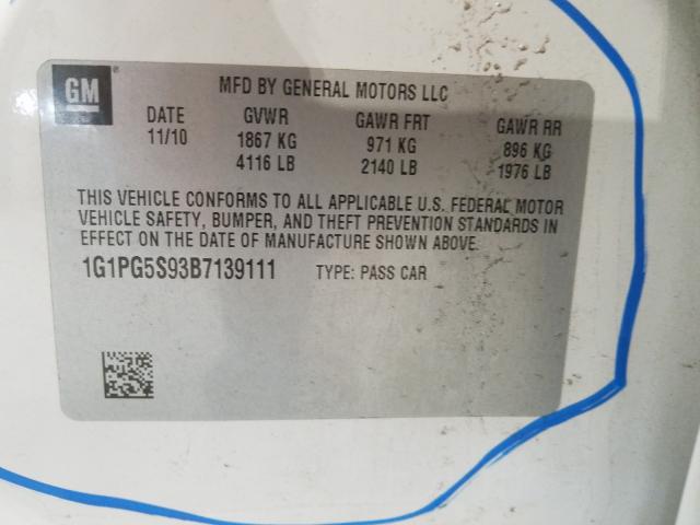 Photo 9 VIN: 1G1PG5S93B7139111 - CHEVROLET CRUZE LT 