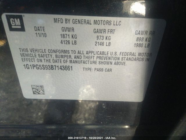 Photo 8 VIN: 1G1PG5S93B7143661 - CHEVROLET CRUZE 