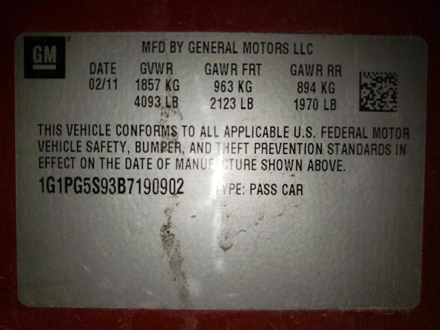 Photo 9 VIN: 1G1PG5S93B7190902 - CHEVROLET CRUZE LT 