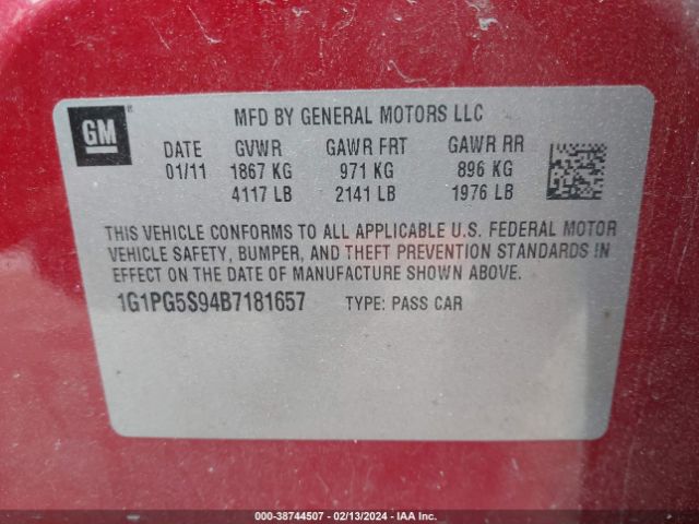 Photo 8 VIN: 1G1PG5S94B7181657 - CHEVROLET CRUZE 