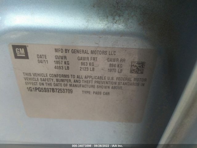 Photo 8 VIN: 1G1PG5S97B7253709 - CHEVROLET CRUZE 