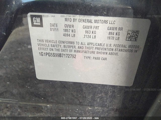 Photo 8 VIN: 1G1PG5S99B7172792 - CHEVROLET CRUZE 