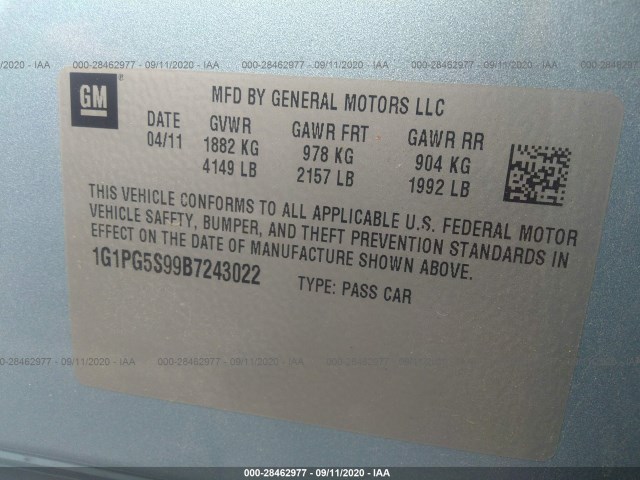 Photo 8 VIN: 1G1PG5S99B7243022 - CHEVROLET CRUZE 