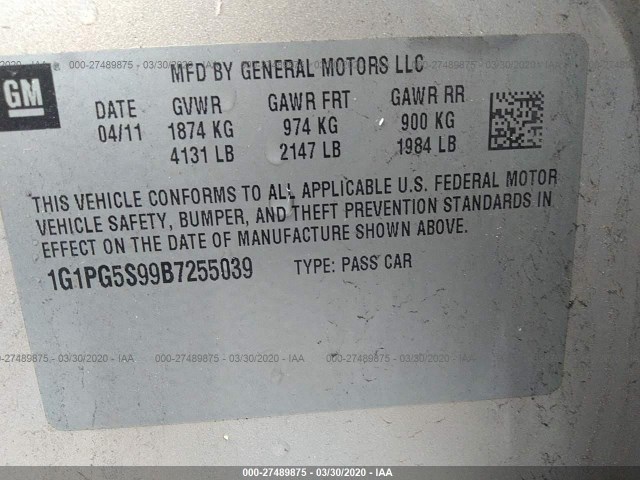 Photo 8 VIN: 1G1PG5S99B7255039 - CHEVROLET CRUZE 