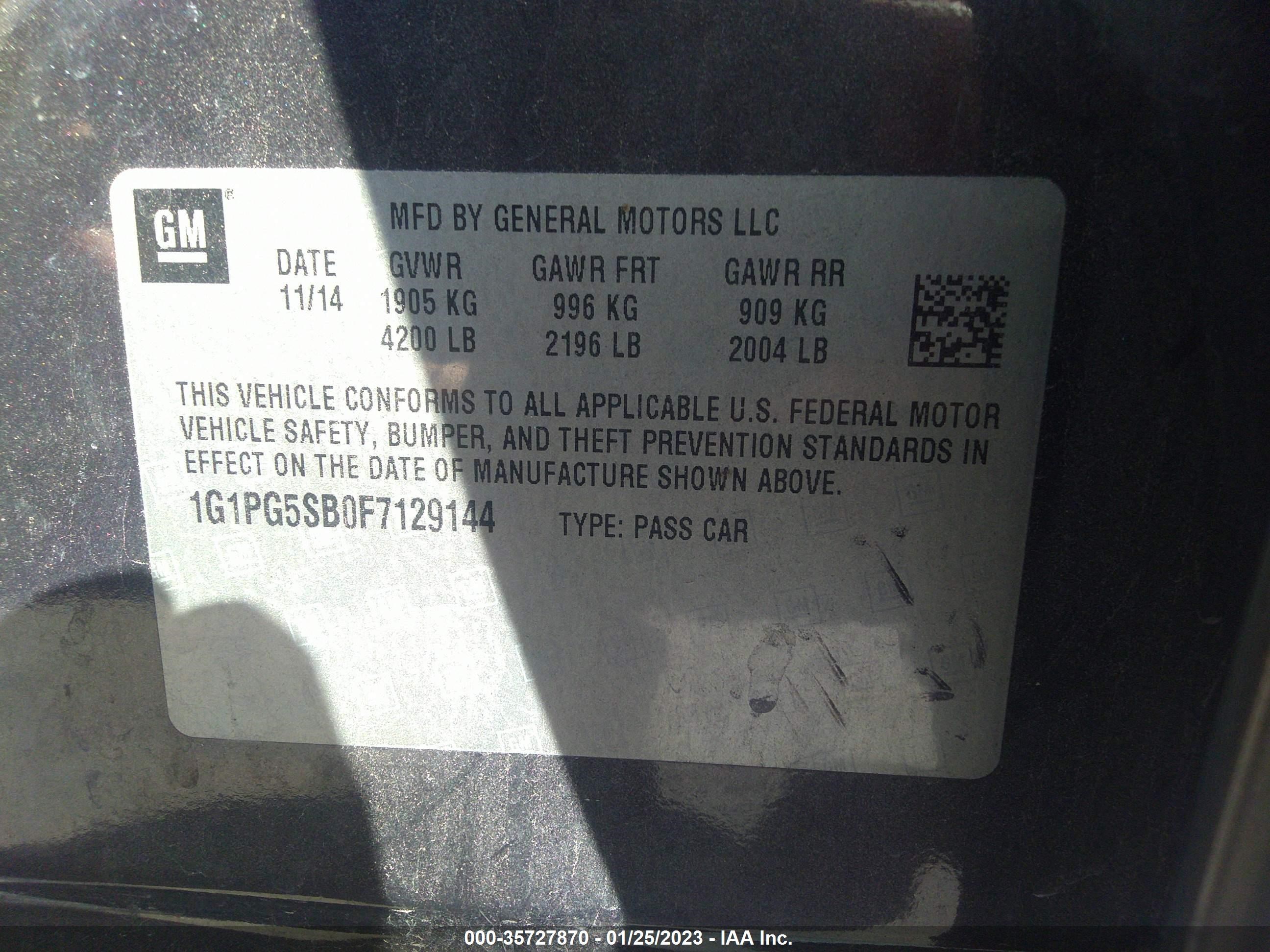 Photo 8 VIN: 1G1PG5SB0F7129144 - CHEVROLET CRUZE 