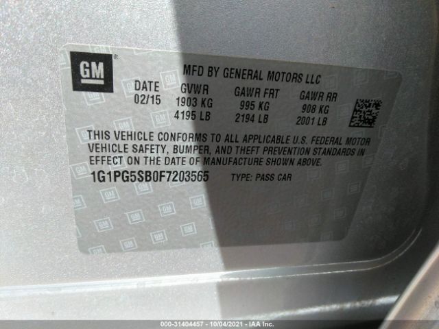 Photo 8 VIN: 1G1PG5SB0F7203565 - CHEVROLET CRUZE 