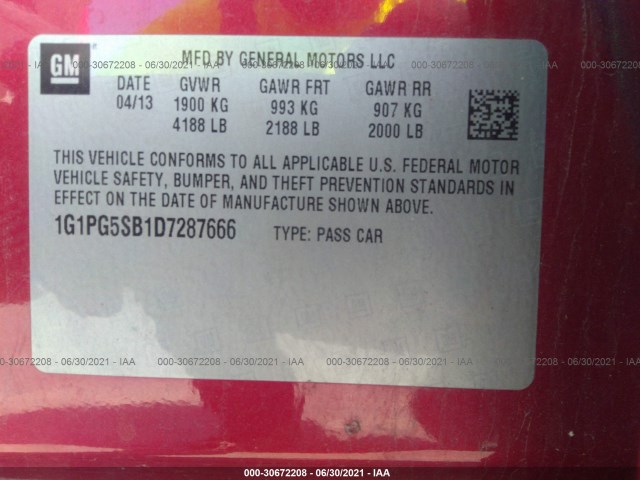 Photo 8 VIN: 1G1PG5SB1D7287666 - CHEVROLET CRUZE 