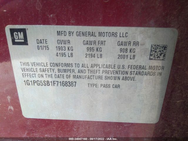 Photo 8 VIN: 1G1PG5SB1F7168387 - CHEVROLET CRUZE 