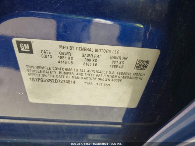 Photo 8 VIN: 1G1PG5SB2D7274814 - CHEVROLET CRUZE 