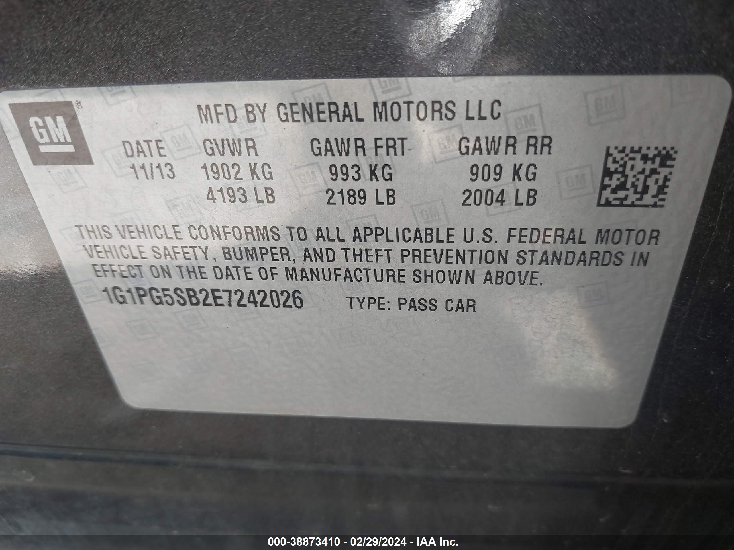 Photo 8 VIN: 1G1PG5SB2E7242026 - CHEVROLET CRUZE 