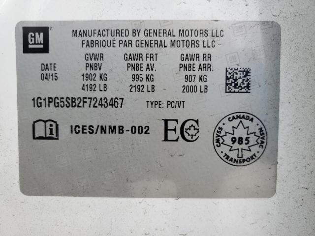 Photo 11 VIN: 1G1PG5SB2F7243467 - CHEVROLET CRUZE LTZ 