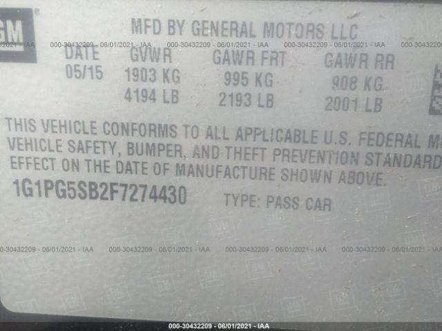 Photo 8 VIN: 1G1PG5SB2F7274430 - CHEVROLET CRUZE 