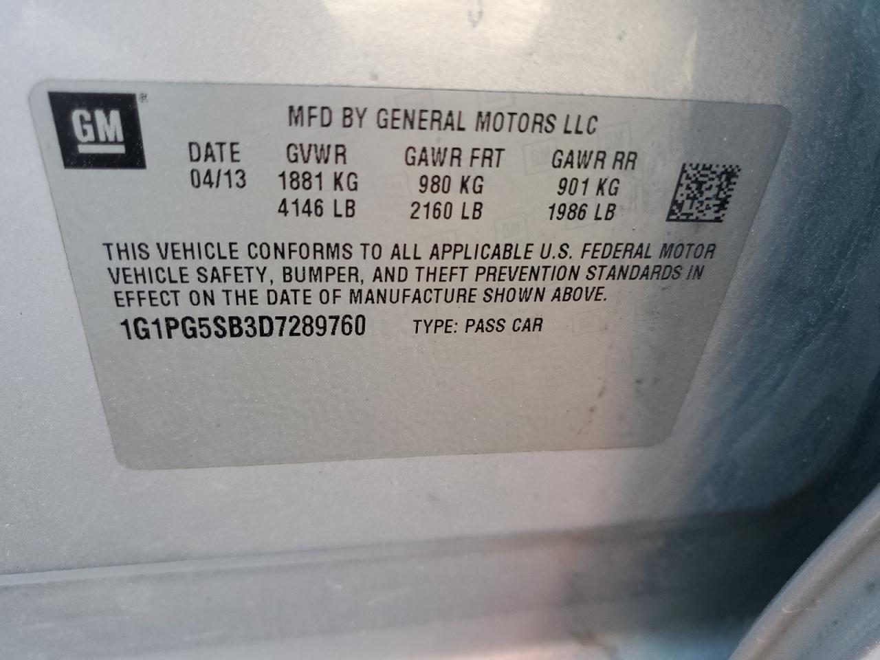 Photo 11 VIN: 1G1PG5SB3D7289760 - CHEVROLET CRUZE 