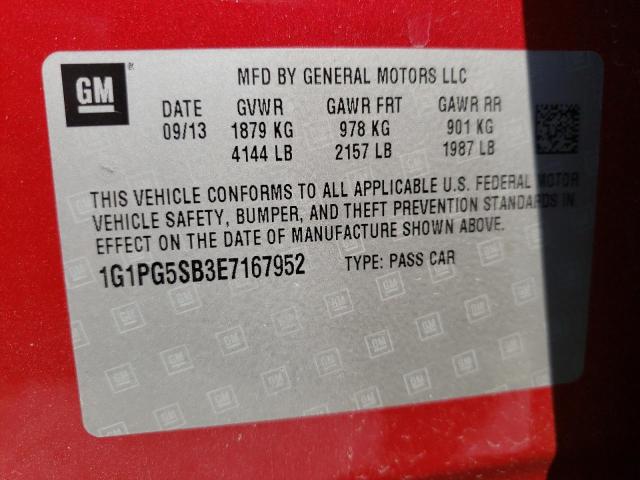 Photo 9 VIN: 1G1PG5SB3E7167952 - CHEVROLET CRUZE LTZ 