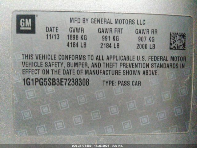 Photo 8 VIN: 1G1PG5SB3E7238308 - CHEVROLET CRUZE 