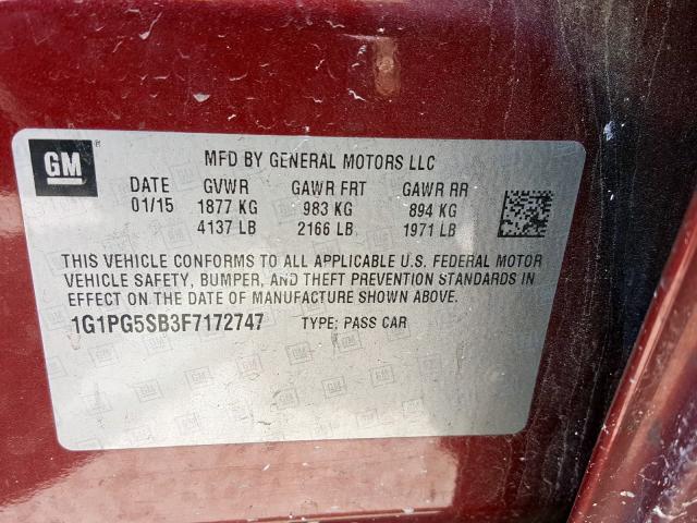 Photo 9 VIN: 1G1PG5SB3F7172747 - CHEVROLET CRUZE LTZ 