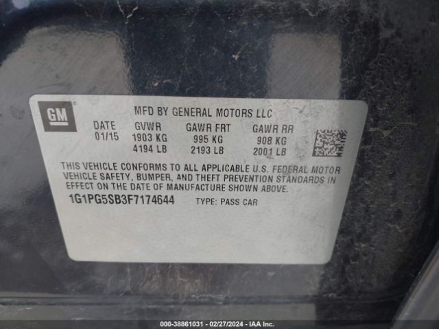 Photo 8 VIN: 1G1PG5SB3F7174644 - CHEVROLET CRUZE 