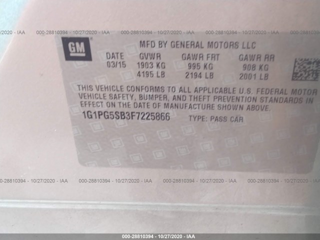 Photo 8 VIN: 1G1PG5SB3F7225866 - CHEVROLET CRUZE 