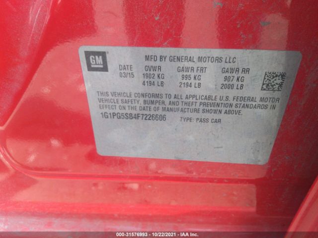 Photo 8 VIN: 1G1PG5SB4F7226606 - CHEVROLET CRUZE 