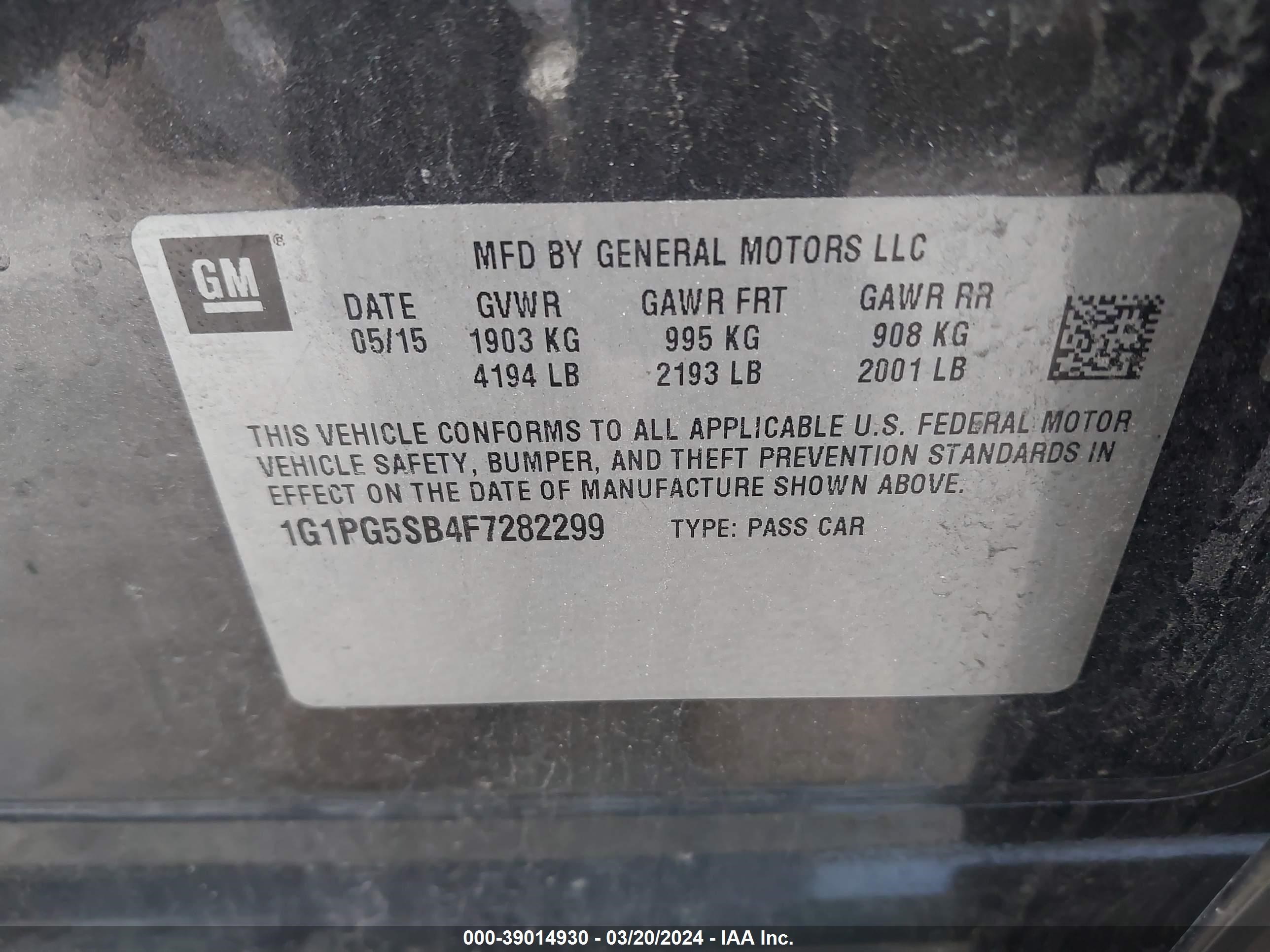 Photo 8 VIN: 1G1PG5SB4F7282299 - CHEVROLET CRUZE 