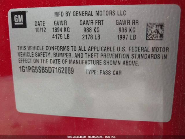 Photo 8 VIN: 1G1PG5SB5D7162069 - CHEVROLET CRUZE 