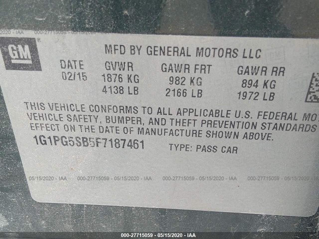 Photo 8 VIN: 1G1PG5SB5F7187461 - CHEVROLET CRUZE 