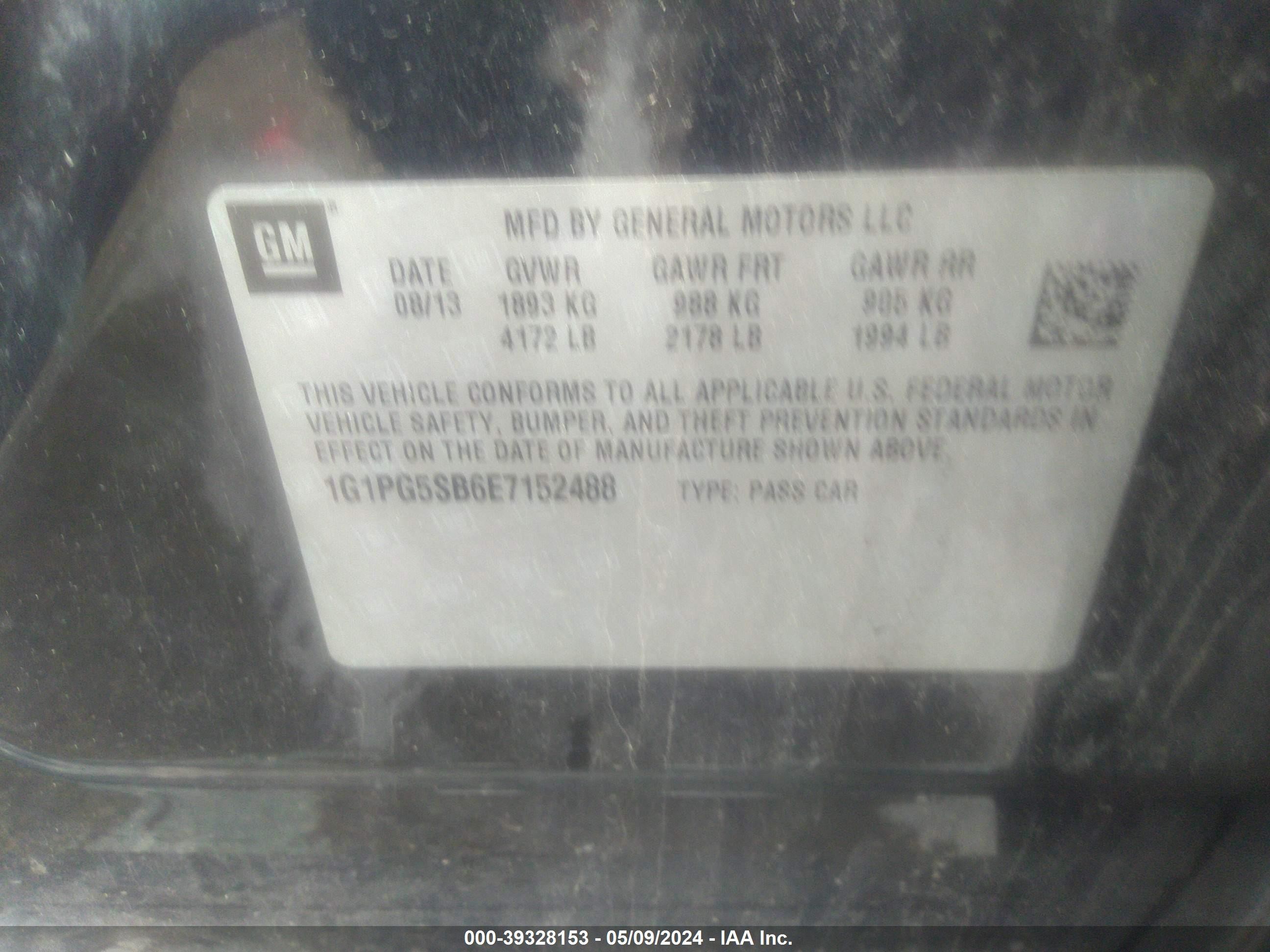 Photo 8 VIN: 1G1PG5SB6E7152488 - CHEVROLET CRUZE 