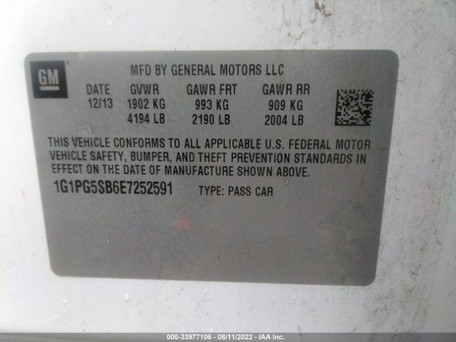 Photo 8 VIN: 1G1PG5SB6E7252591 - CHEVROLET CRUZE 