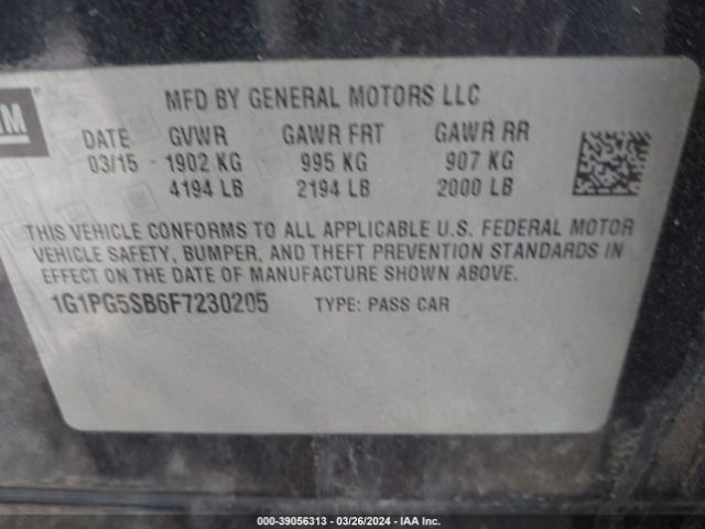 Photo 8 VIN: 1G1PG5SB6F7230205 - CHEVROLET CRUZE 