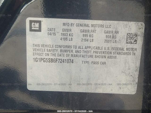 Photo 8 VIN: 1G1PG5SB6F7241074 - CHEVROLET CRUZE 