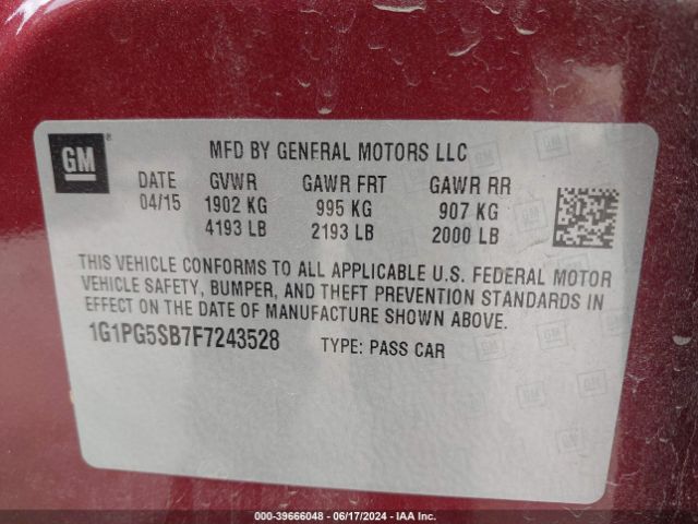 Photo 8 VIN: 1G1PG5SB7F7243528 - CHEVROLET CRUZE 