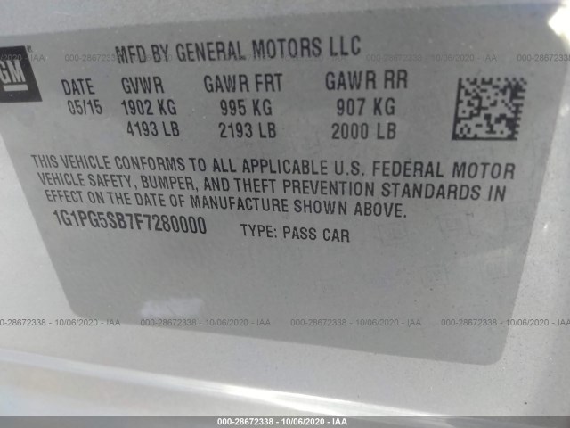 Photo 8 VIN: 1G1PG5SB7F7280000 - CHEVROLET CRUZE 