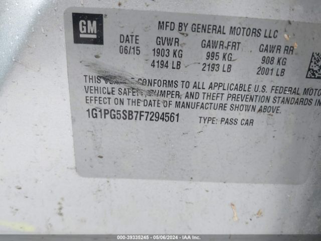 Photo 8 VIN: 1G1PG5SB7F7294561 - CHEVROLET CRUZE 