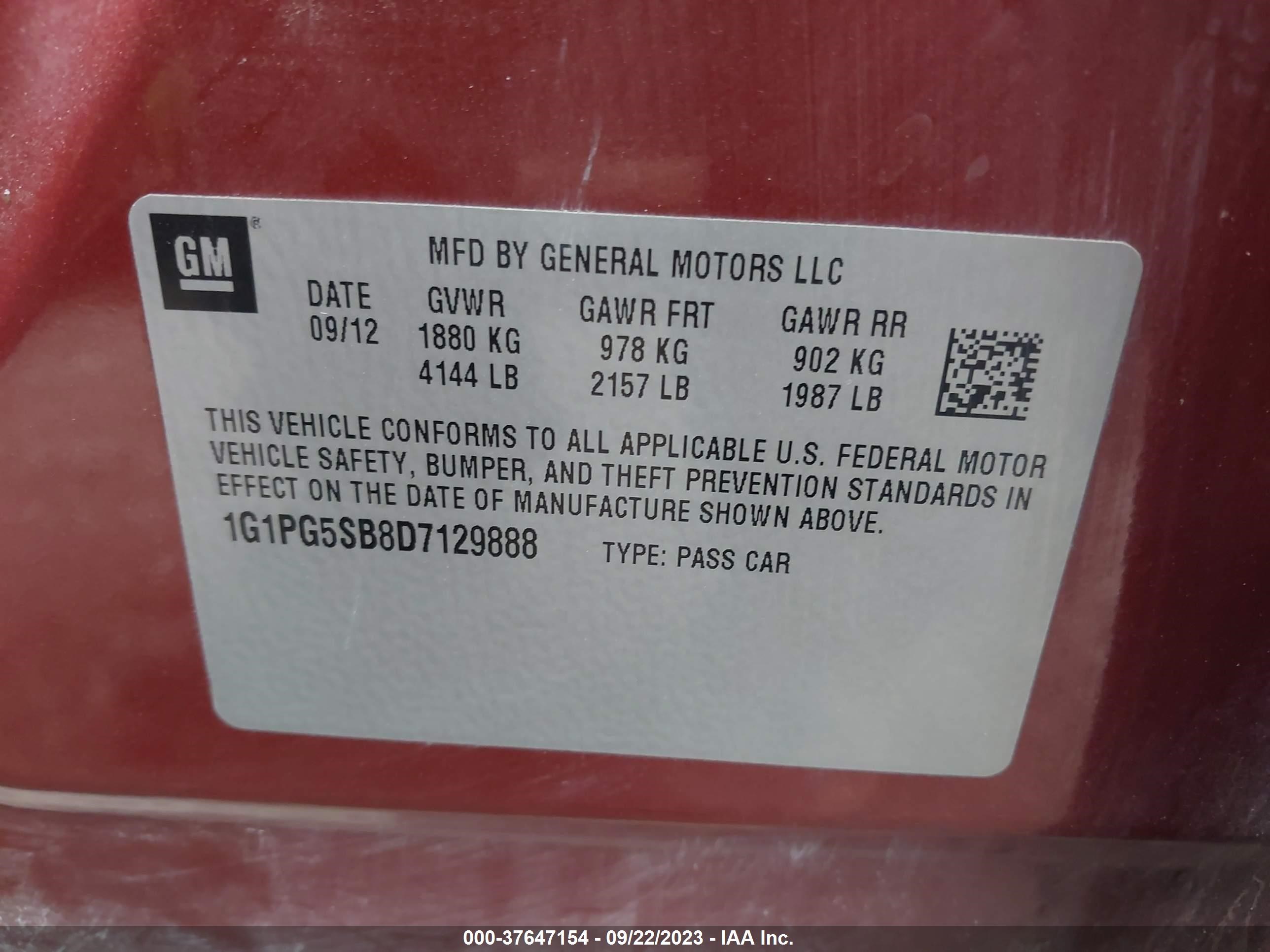 Photo 8 VIN: 1G1PG5SB8D7129888 - CHEVROLET CRUZE 