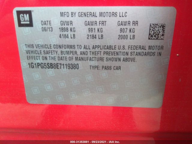 Photo 8 VIN: 1G1PG5SB8E7119380 - CHEVROLET CRUZE 