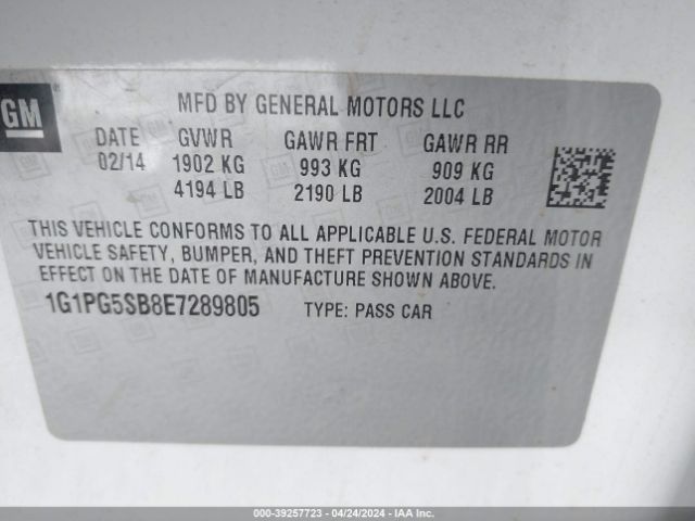 Photo 8 VIN: 1G1PG5SB8E7289805 - CHEVROLET CRUZE 