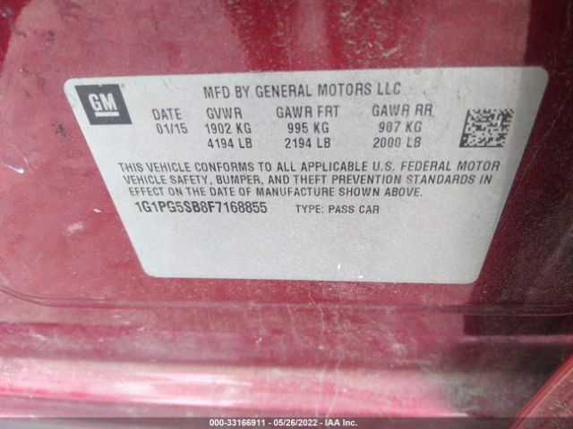 Photo 8 VIN: 1G1PG5SB8F7168855 - CHEVROLET CRUZE 