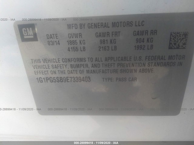 Photo 8 VIN: 1G1PG5SB9E7339403 - CHEVROLET CRUZE 