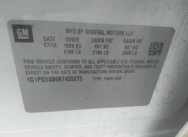 Photo 8 VIN: 1G1PG5SB9E7435273 - CHEVROLET CRUZE 