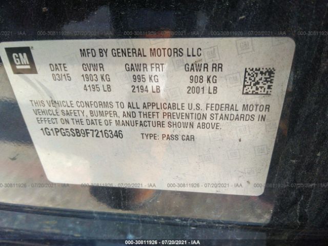 Photo 8 VIN: 1G1PG5SB9F7216346 - CHEVROLET CRUZE 