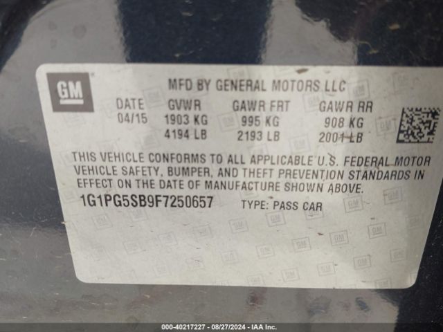 Photo 8 VIN: 1G1PG5SB9F7250657 - CHEVROLET CRUZE 