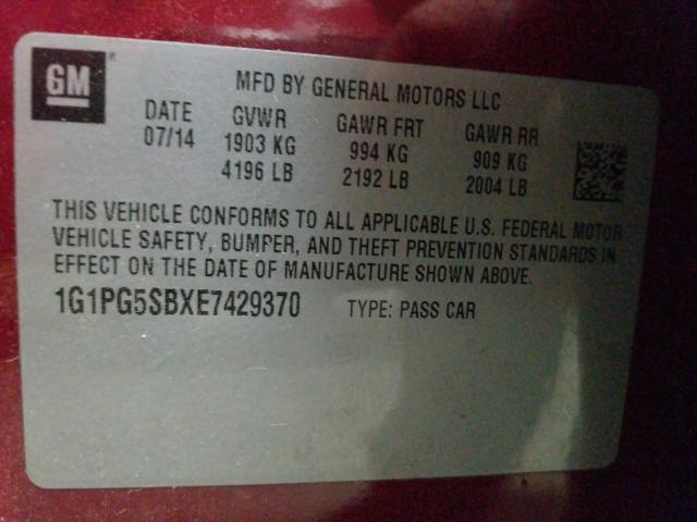 Photo 9 VIN: 1G1PG5SBXE7429370 - CHEVROLET CRUZE LTZ 