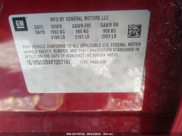 Photo 8 VIN: 1G1PG5SBXF7257147 - CHEVROLET CRUZE 