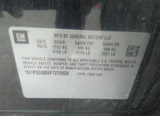 Photo 8 VIN: 1G1PG5SBXF7270920 - CHEVROLET CRUZE 