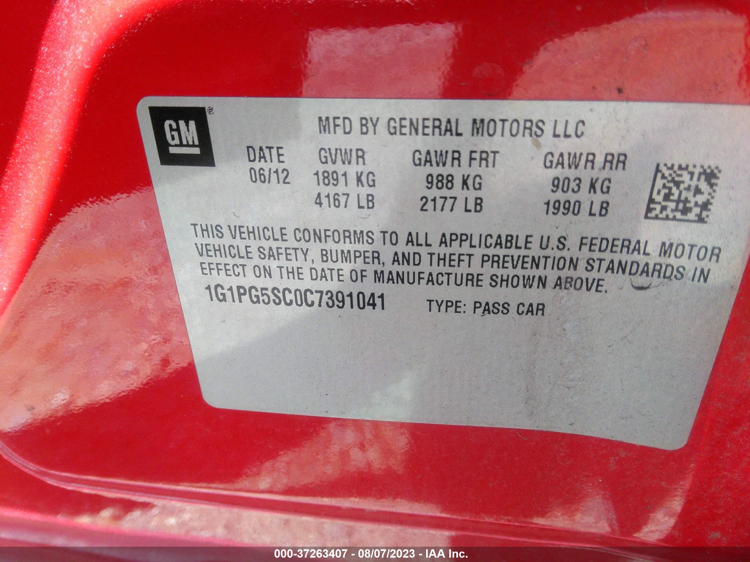 Photo 8 VIN: 1G1PG5SC0C7391041 - CHEVROLET CRUZE 