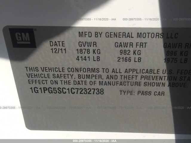 Photo 8 VIN: 1G1PG5SC1C7232738 - CHEVROLET CRUZE 