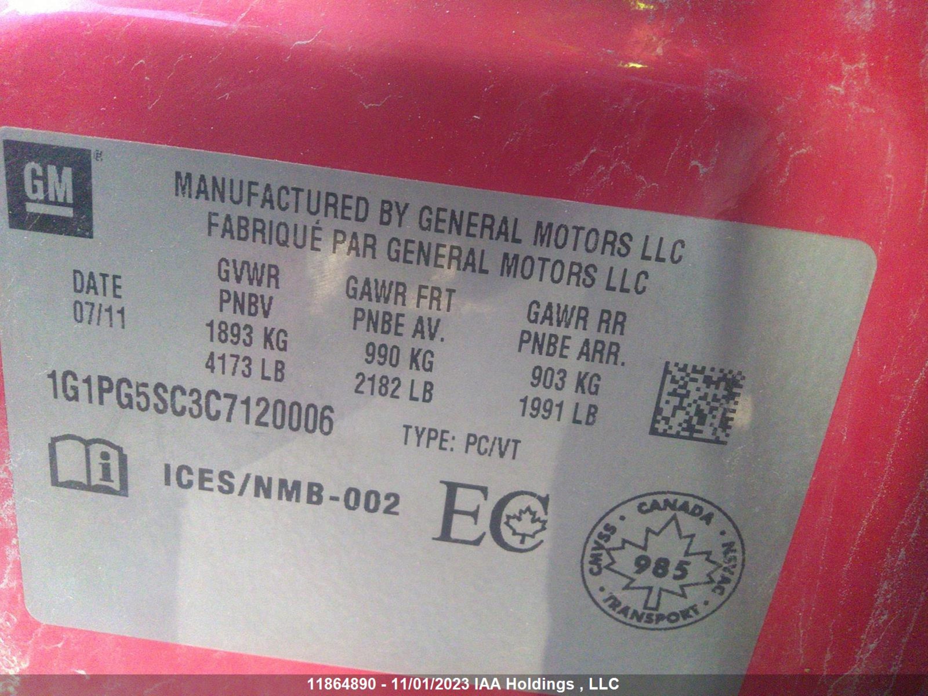 Photo 8 VIN: 1G1PG5SC3C7120006 - CHEVROLET CRUZE 