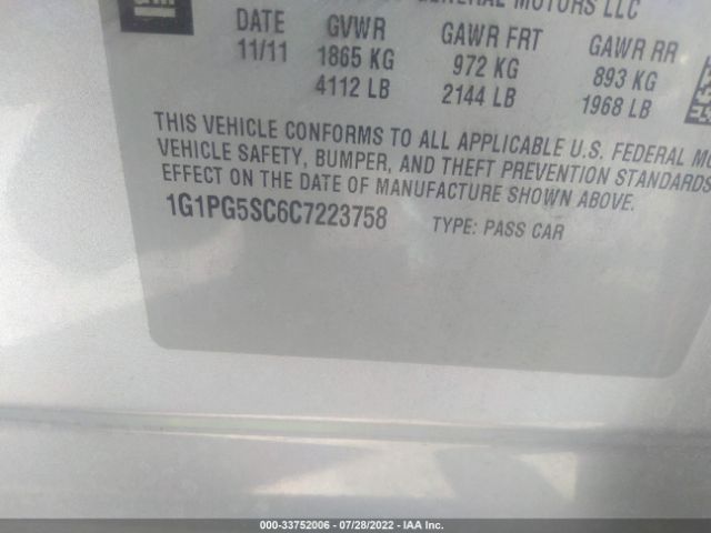 Photo 8 VIN: 1G1PG5SC6C7223758 - CHEVROLET CRUZE 