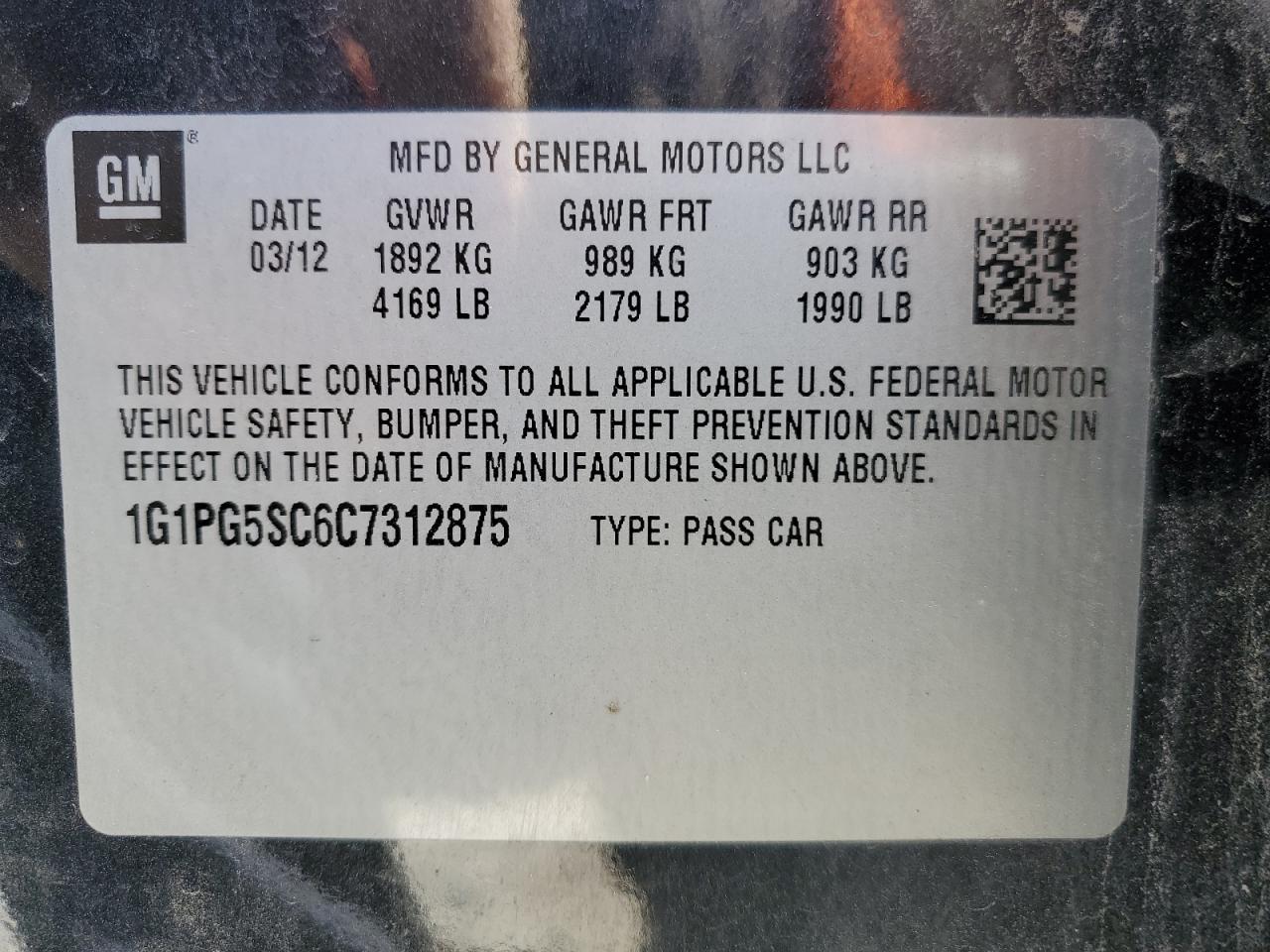 Photo 11 VIN: 1G1PG5SC6C7312875 - CHEVROLET CRUZE 