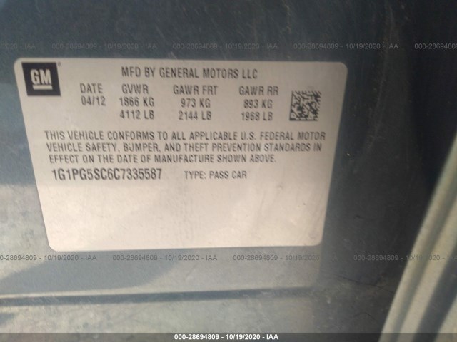 Photo 8 VIN: 1G1PG5SC6C7335587 - CHEVROLET CRUZE 